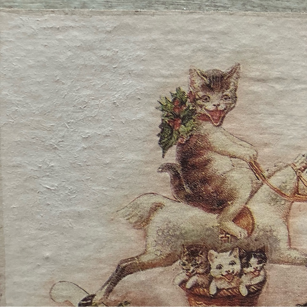 Christmas Kitschy Kitty Cat Kitten Riding Horse Holly Berries Box 5.75in x 2.5in - Picture 12 of 12